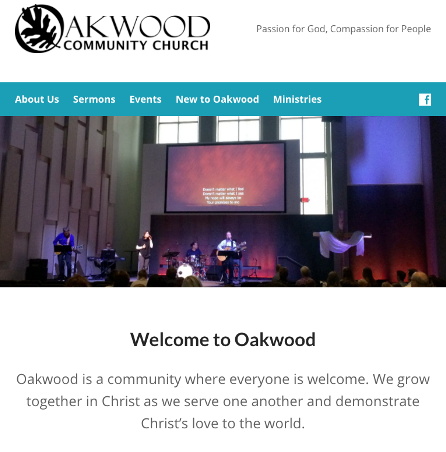 screenshot of church website