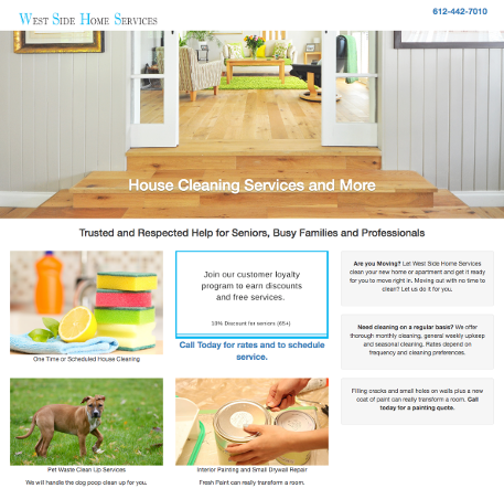 screenshot of house cleaning website
